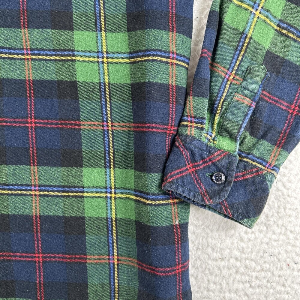 Matchstick Shirt Womens Large Green Navy Plaid Flannel Button Front Long Sleeve - Picture 3 of 13